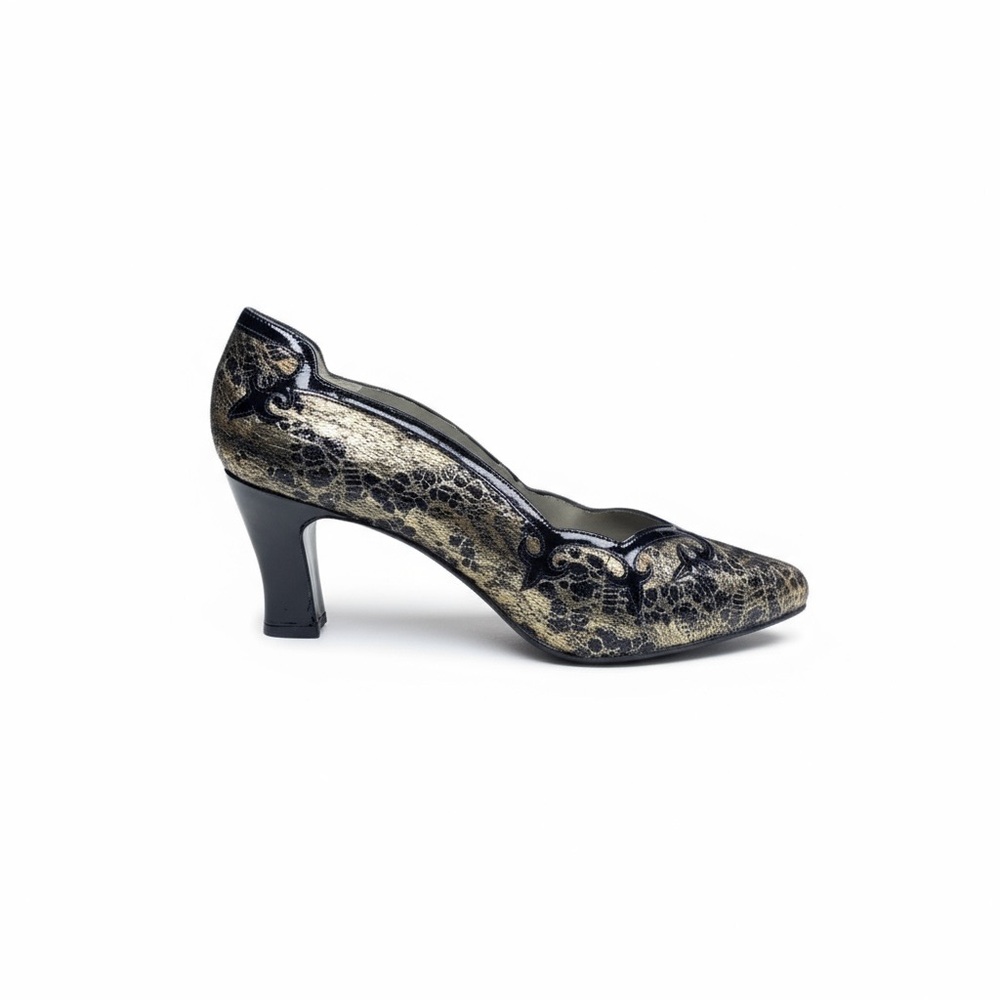 Vintage: new Margaret Jerrold ✿ Fleur De Lis Metallic Snakeskin Leather Pumps ✿